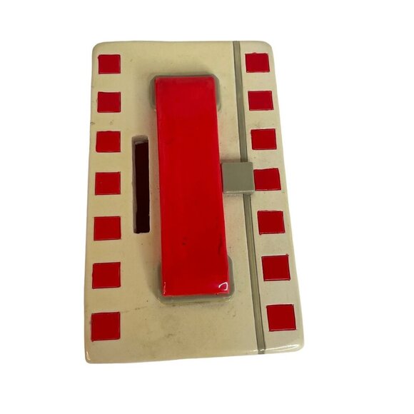 Billy-Joe Retro 80s CheckeredLunch Box Piggy Bank Red Handle Heart Accent - Picture 7 of 8